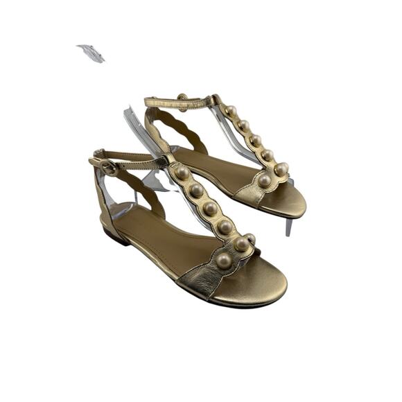 Marc Fisher Elana Leather Casual Ankle Strap Women Sandals Size 6 Gold NWB - Picture 2 of 9
